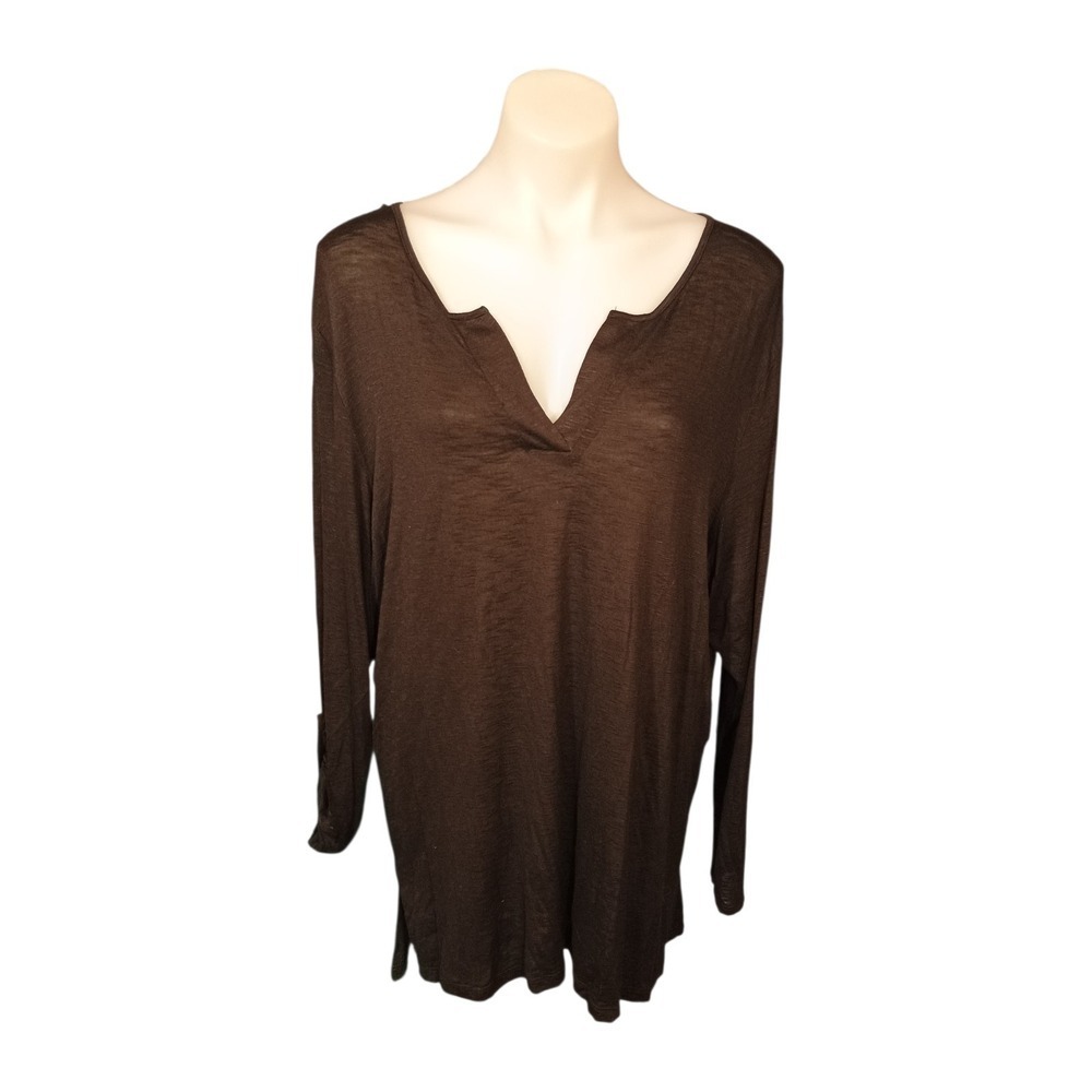 Leo & Nicole Women's Black Long Sleeve Tunic Top Burnout Fabric Plus Size XXL - Picture 2 of 10